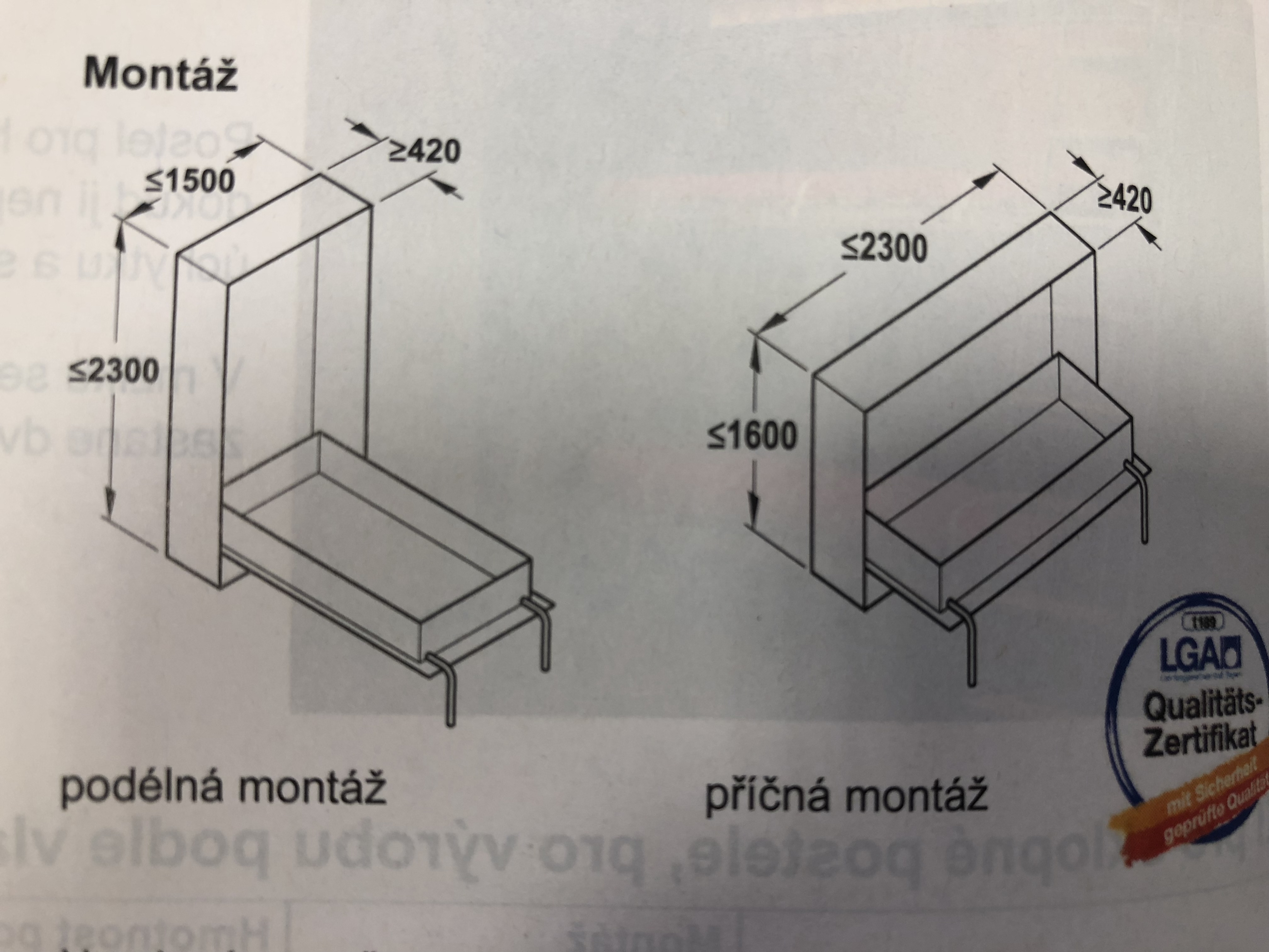 Postelové kování - podélná montáž